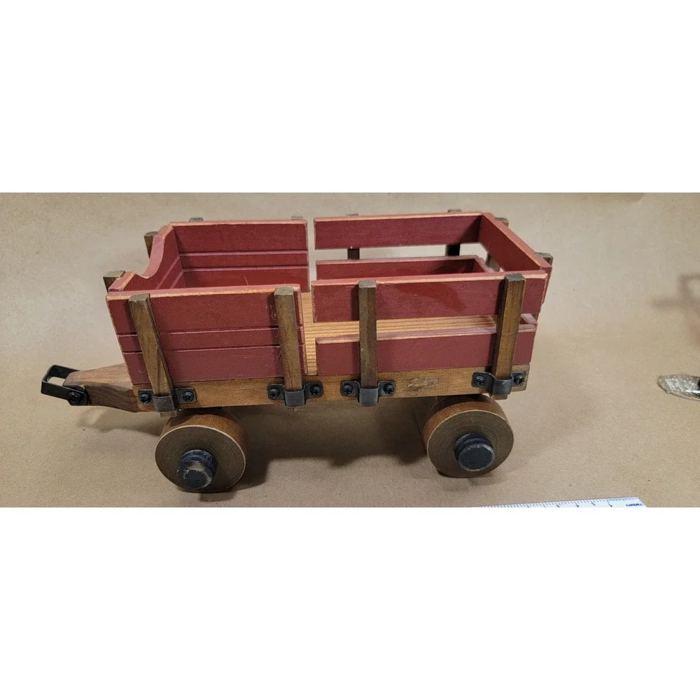 Tender Heart Treasures Wooden Wagon Decor Red Natural Wood 61195 Vintage Style